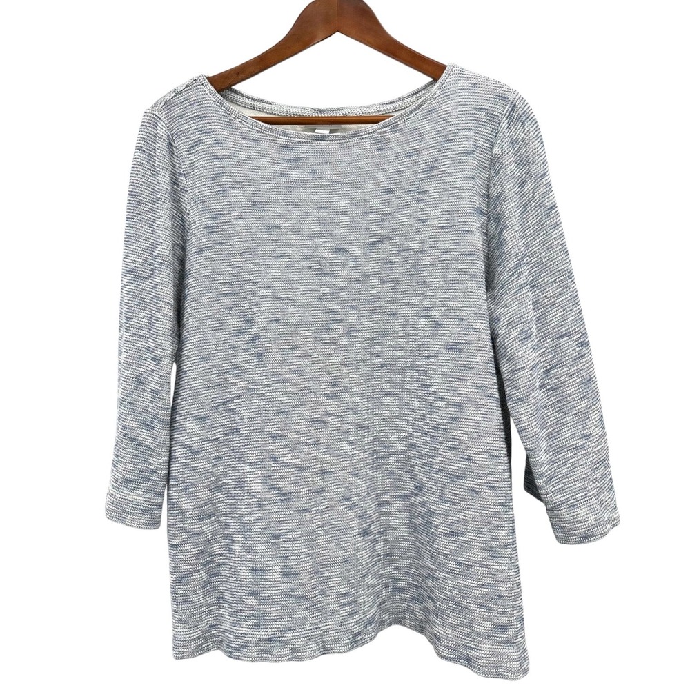 J. Jill Boatneck Top Marled Cotton Knit Chambray Blue 3/4 Bell Sleeve Women's XL